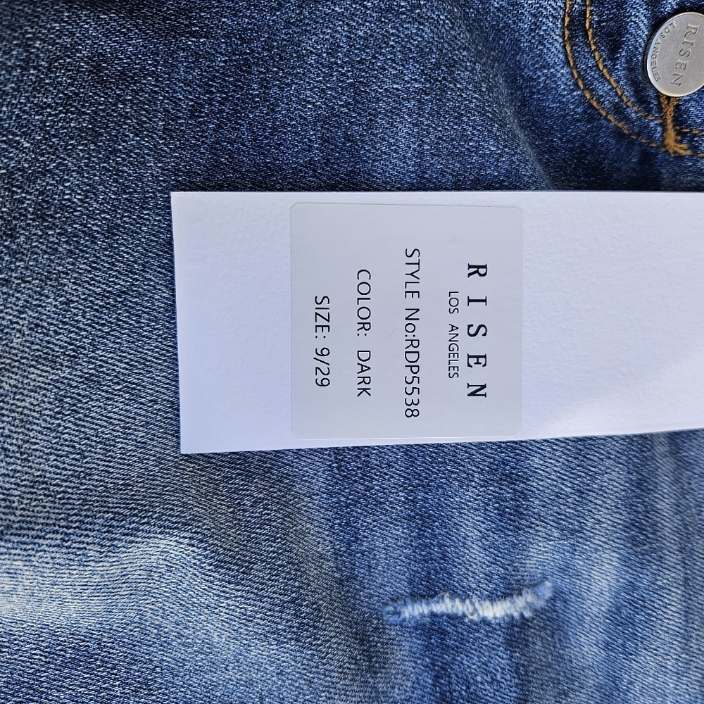 Risen High Rise Flare Cropped Button Fly Medium Wash 5 Pocket Jeans 9/29 - Picture 9 of 14